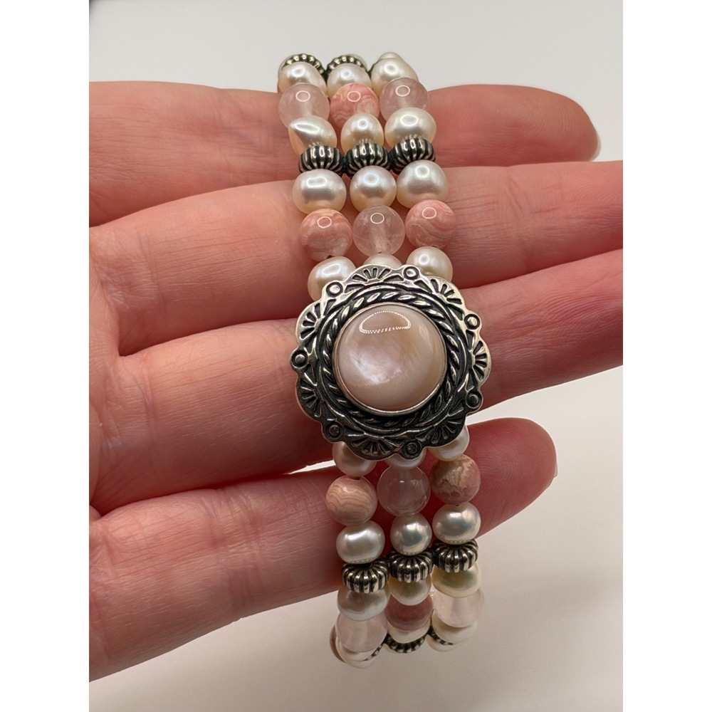 Carolyn Pollack Relios Sterling Silver Rhodochrosite MOP Pearl Beaded Bracelet